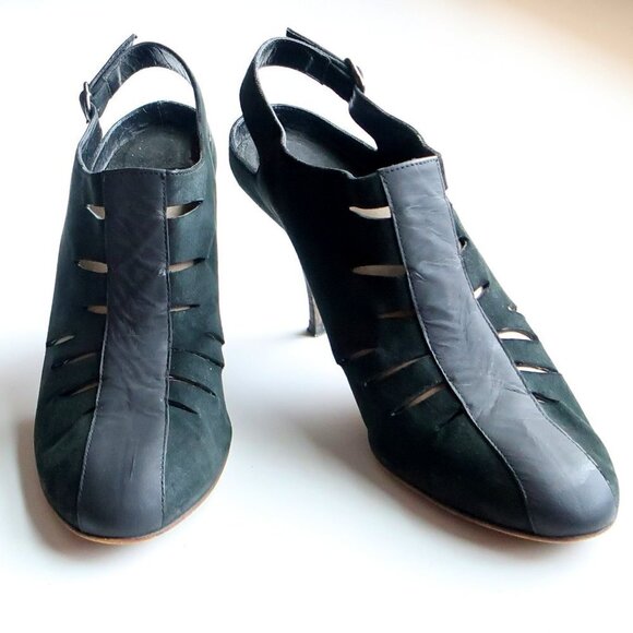 LD Tuttle Dark Green Suede Leather Slingback Heels Pumps Sandals Italian Shoes - Picture 5 of 16